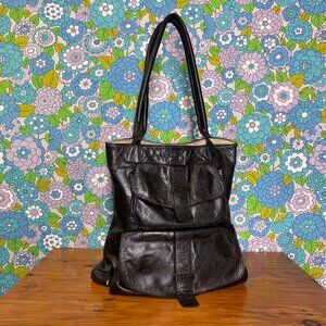 Flavi Olivera Black Leather Tote Shoulder Bag